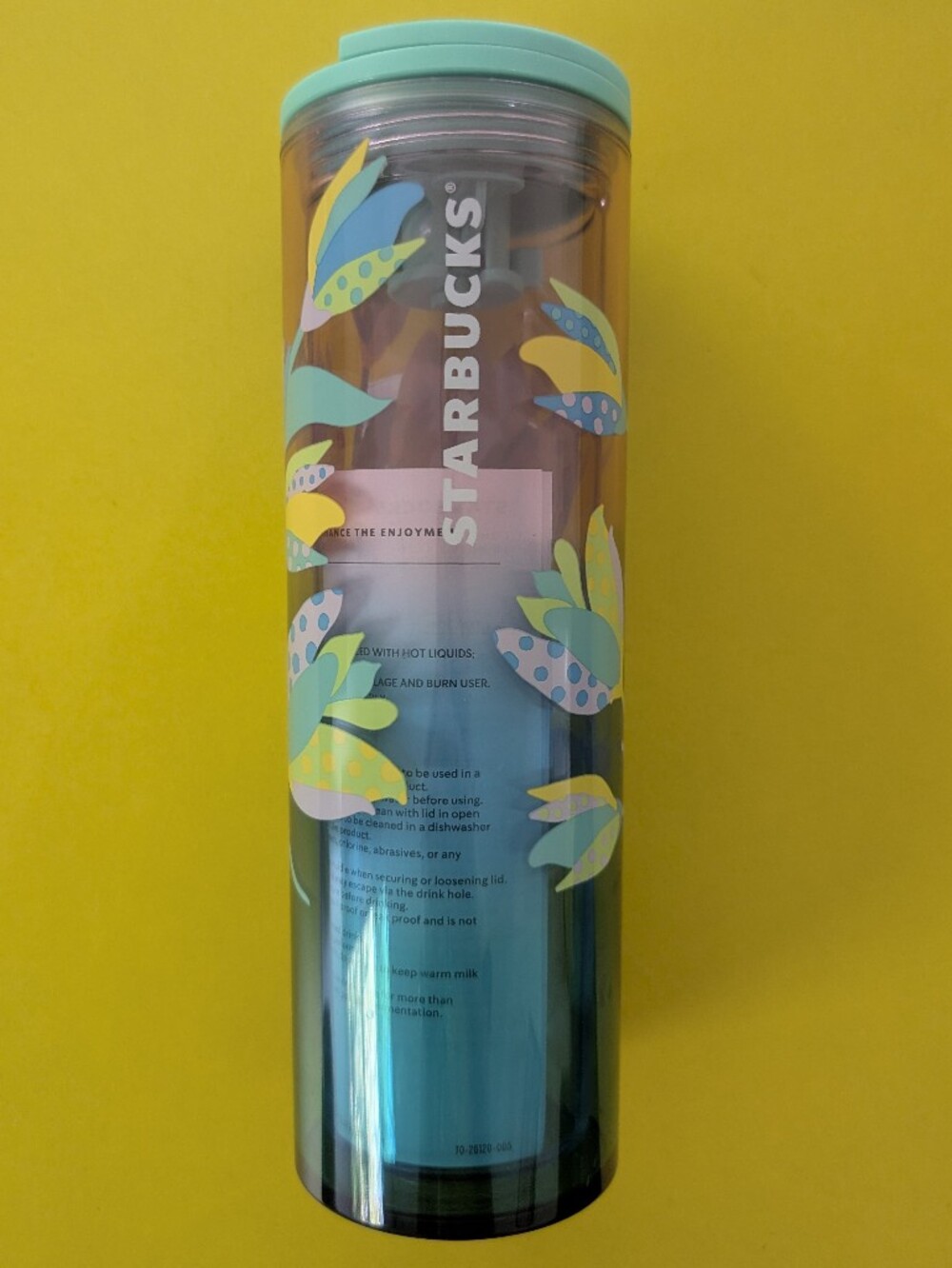 Starbucks 2025 Teal Floral Print Blue Clear Water Bottle 16oz (NWT)